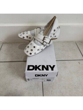 DKNY Davey Ballet Flats White Studded Mary Jane Shoes US 8 New